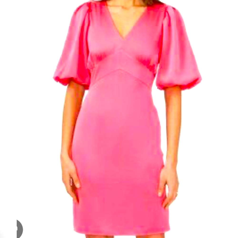 Halogen high waist balloon/puff sleeve dress, silky feel hot pink dress, size S
